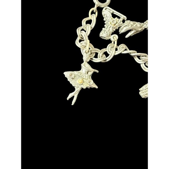 Vintage Silver-Tone Link Chain 9 Filigree Gem Charm Bracelet 7.5” - Picture 7 of 14